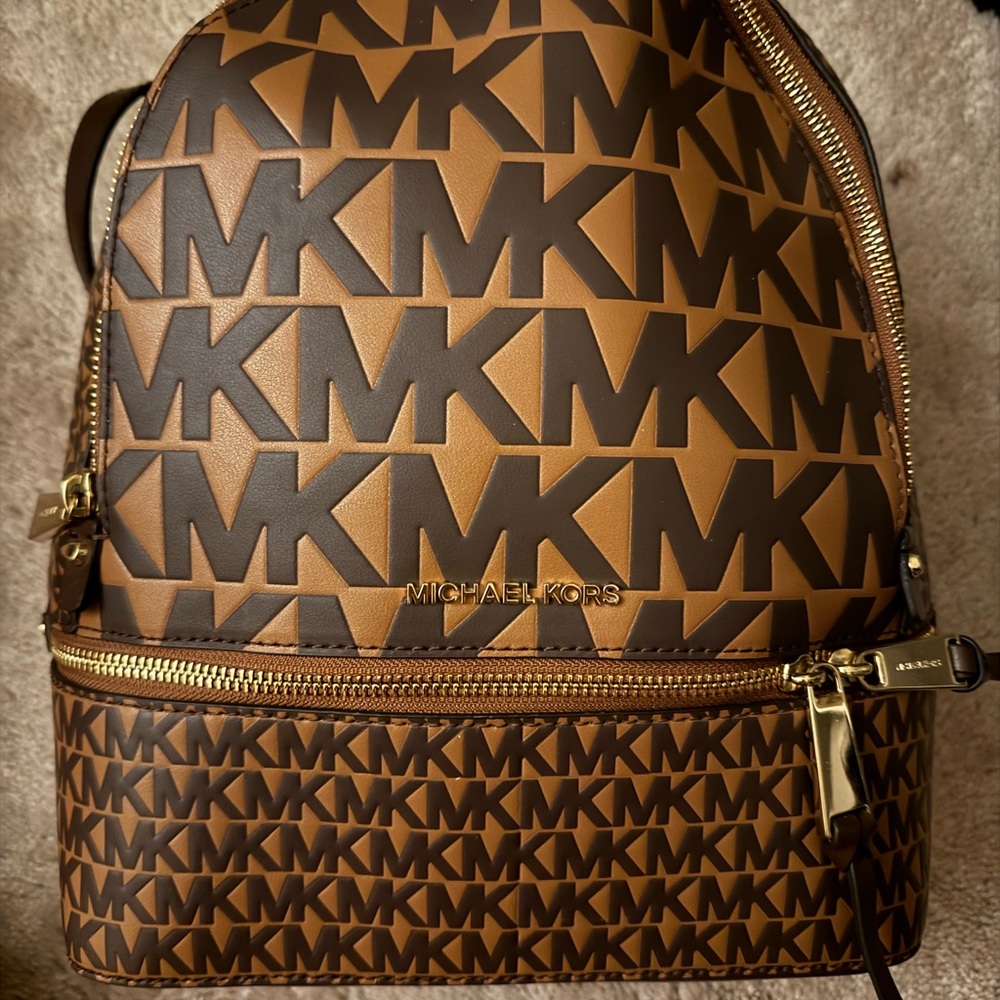 Michael Kors Tan and Brown Logo Backpack